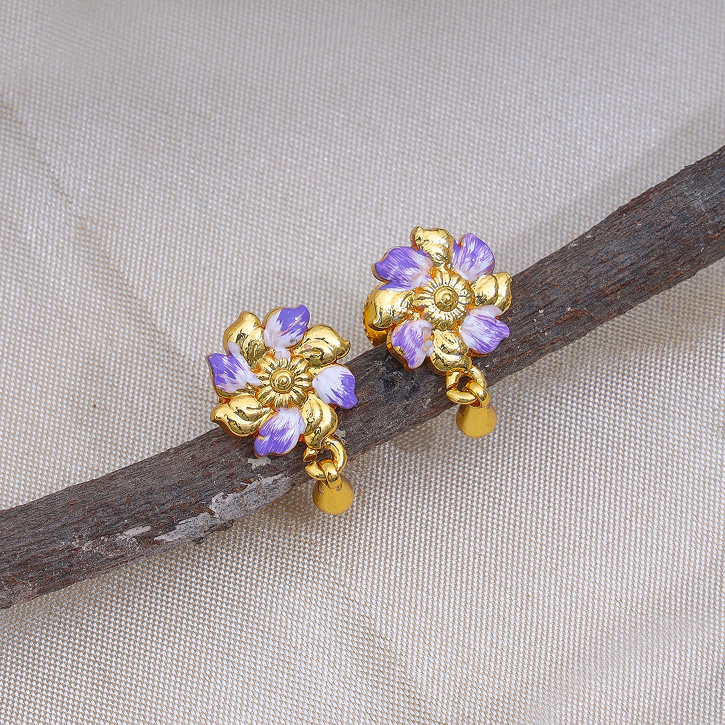 Elegant Floral and Peacock Jhumka Earrings with Purple and Teal Accents