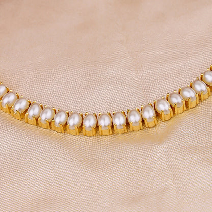 Gold-Plated Pearl Elegance Necklace and Earring Set