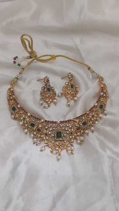 Premium Matt Finish Choker Set With Earrings